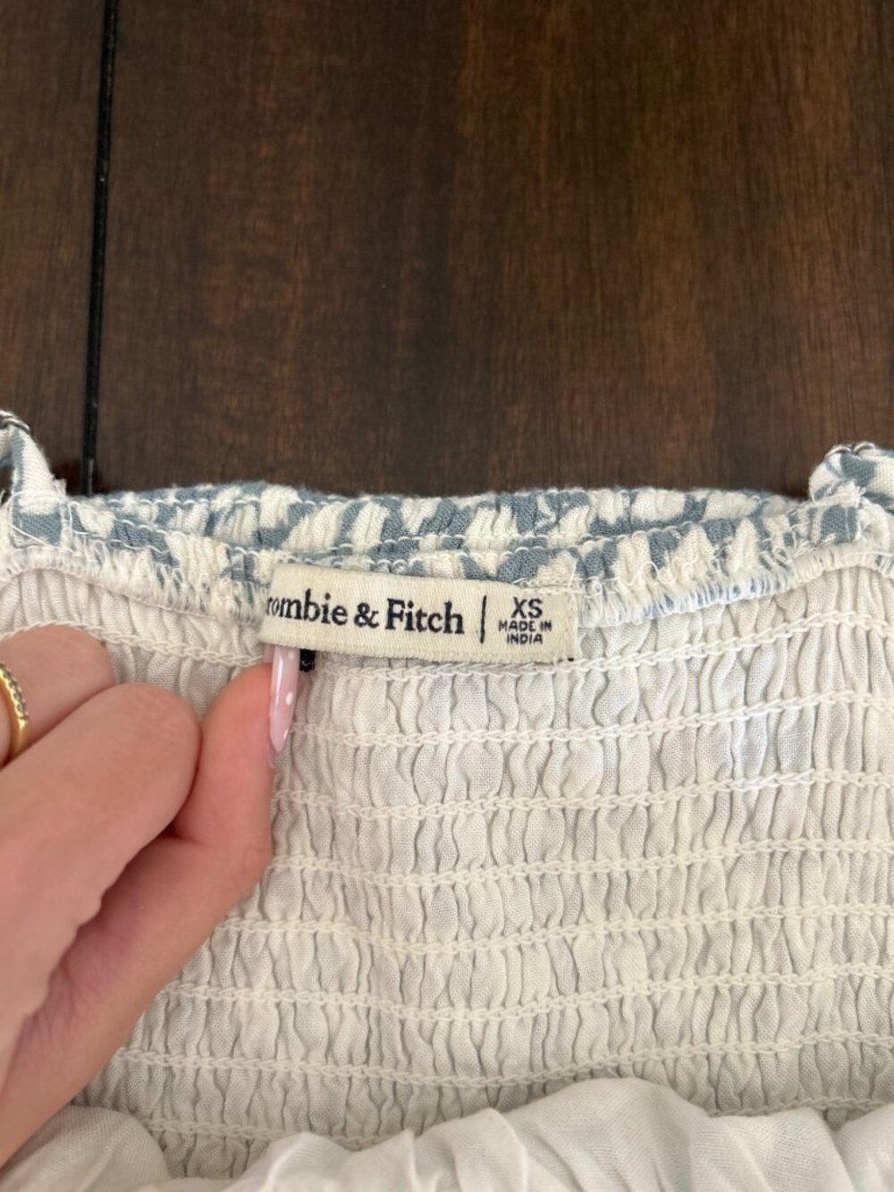 Abercrombie & Fitch XS Smocked Mini Dress White & Blue Adjustable Straps Ruffle - Picture 4 of 11